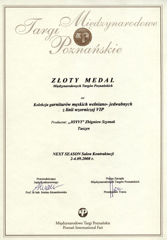 Złoty medal Międzynarodowych Targów Poznańskich 2008