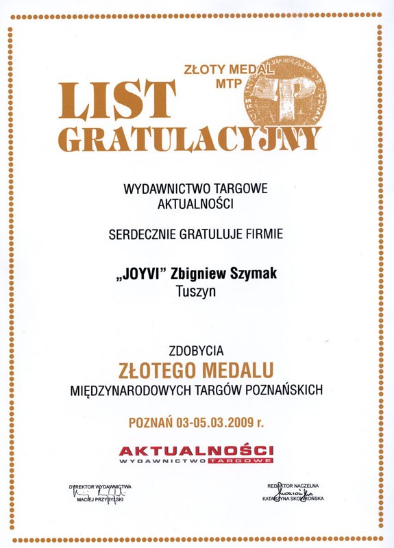 List gratulacyjny - Międzynarodowe Targi Poznańskie 2009